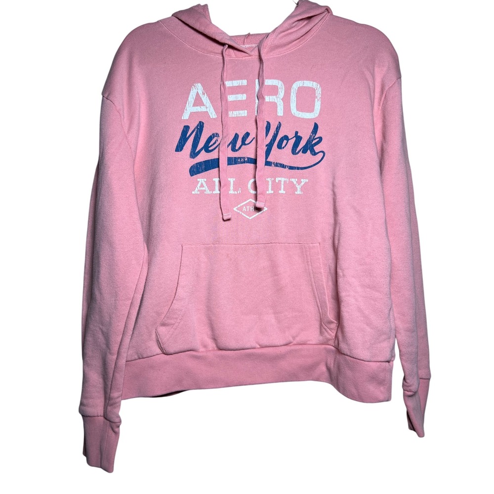 Aeropostale Women's Large Pink New York Graphic Pullover Hoodie Sweatshirt Y2K